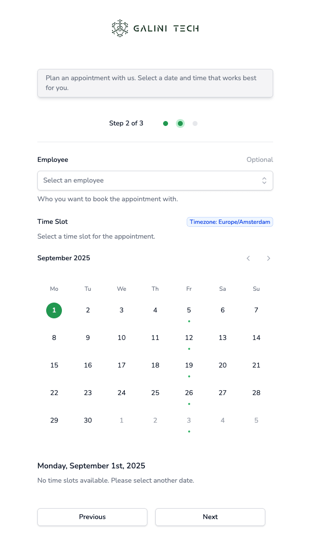 Screenshot Booking Page